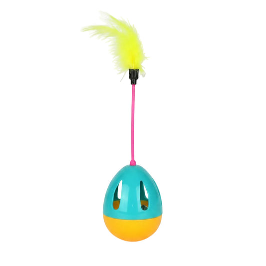 Cat Teaser Tumbler Toy with Feather and Bell Interactive Kitten Play Toy