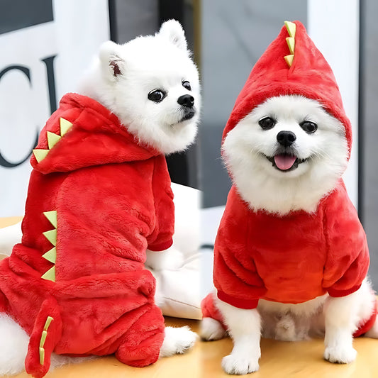 Dinosaur Style Dog Hoodie – Warm Fleece Winter Jacket for Small Dogs