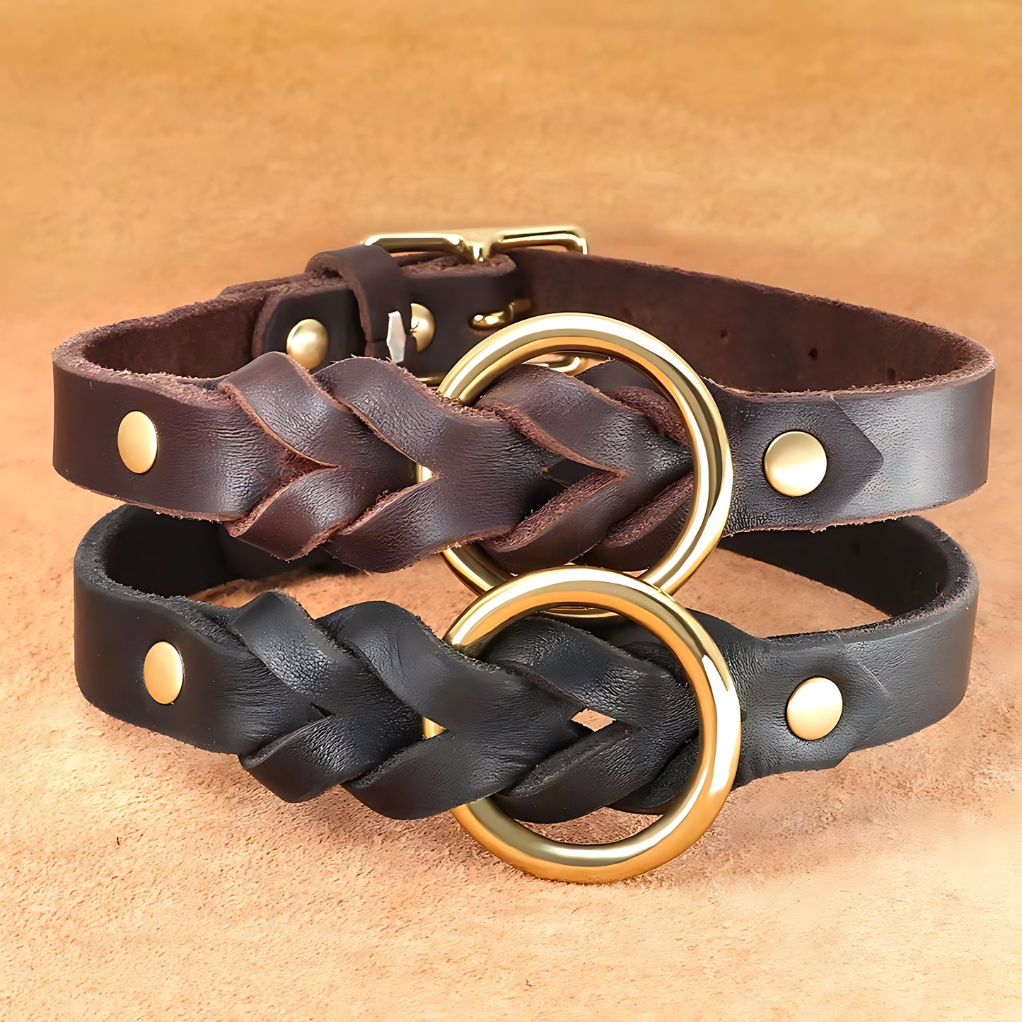 Genuine Leather Dog Collar & Lead Set – Braided Heavy Duty Leash
