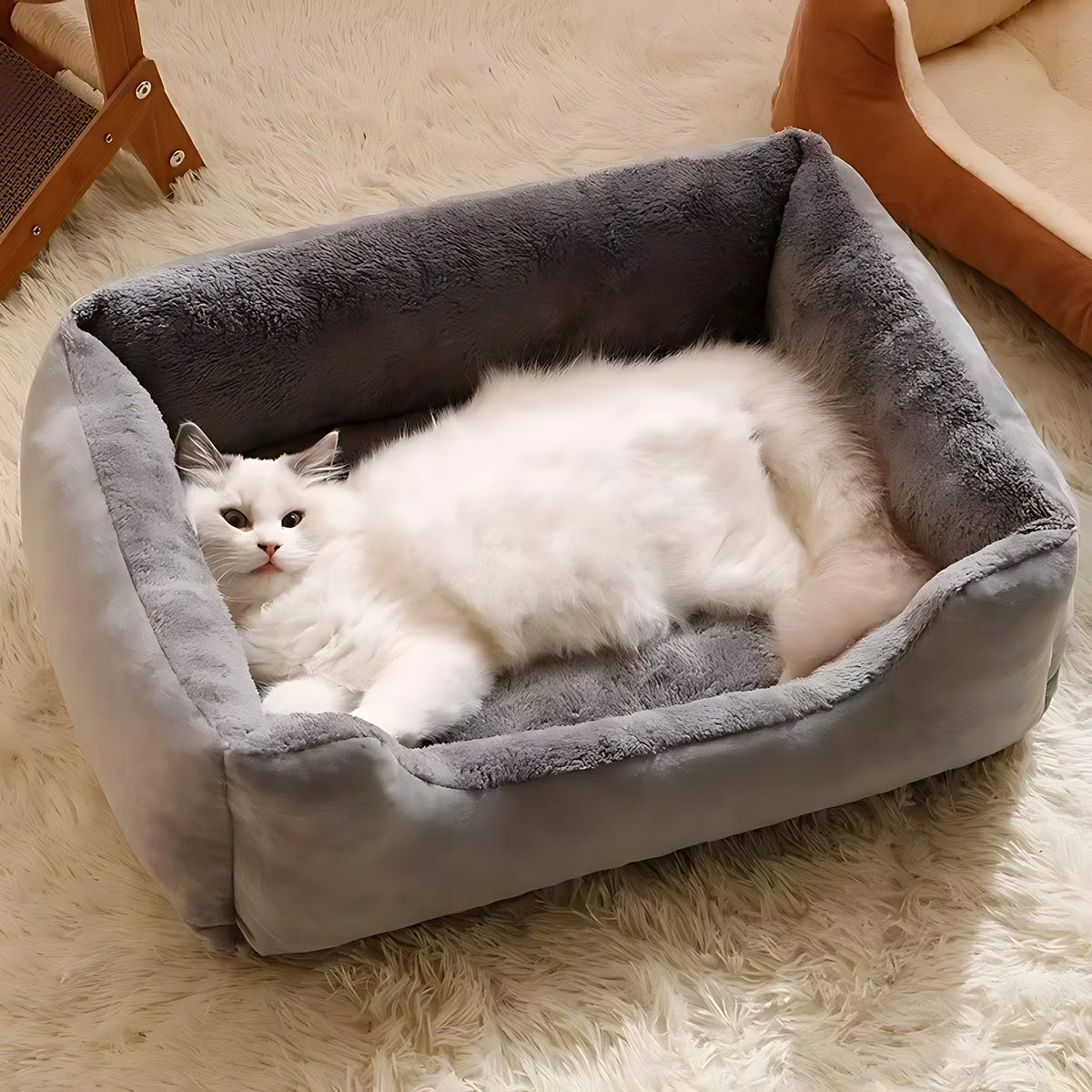 Soft Winter Cat & Dog Bed – Warm Cushion Basket House for Pets