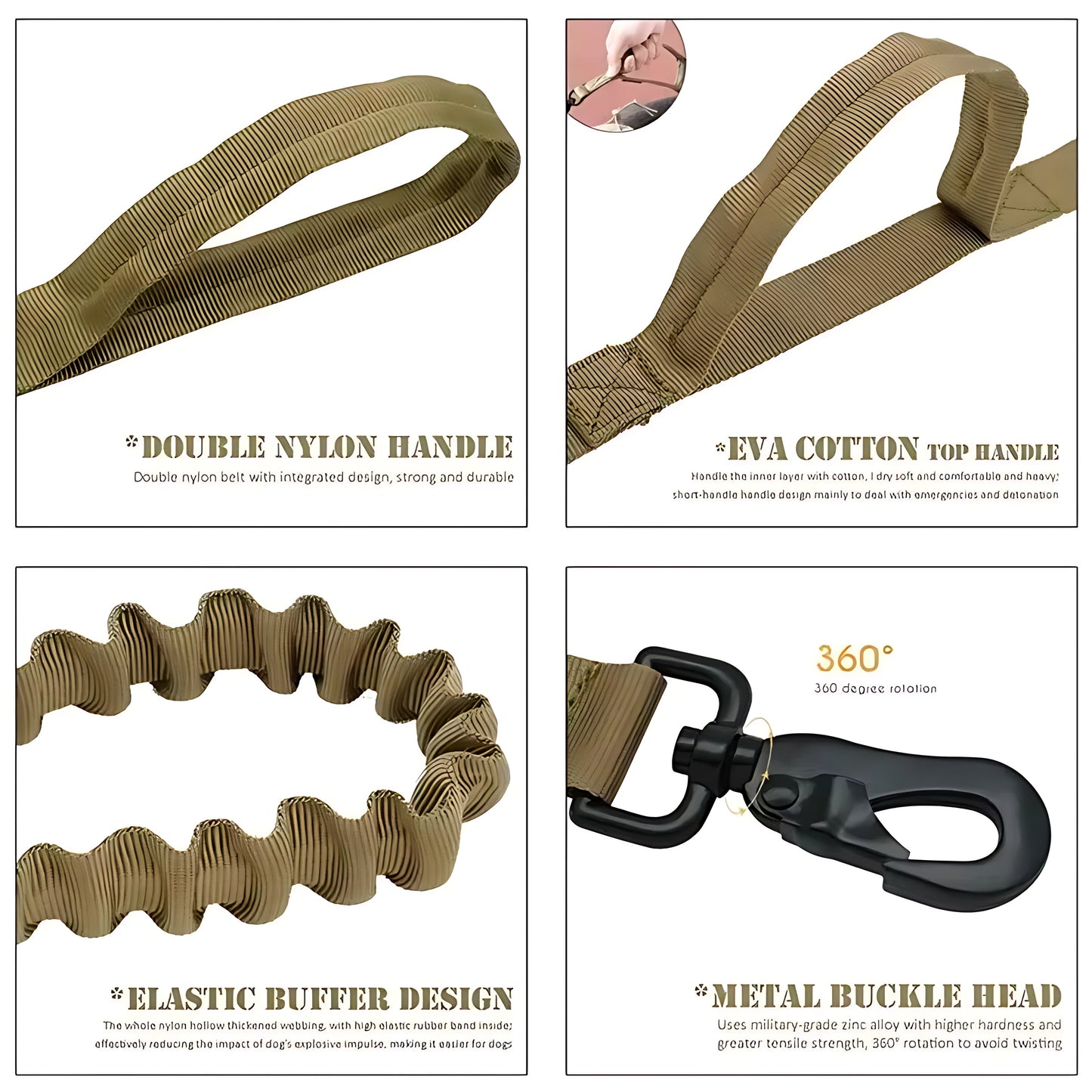 Tactical Military Dog Collar & Leash Set – Heavy Duty Adjustable Nylon Lead with Shock Absorption