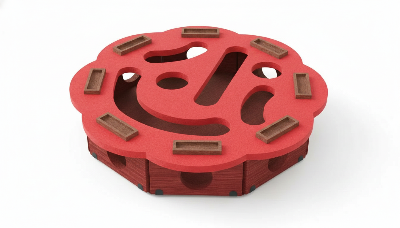 A-red-octagonal-puzzle-toy-with-brown-blocks-on-a-white-background-for-problem-solving.png Premium Cat Enrichment Puzzle Box – Interactive Scratch & Play Maze - Image 1